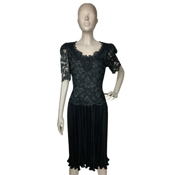 VTG 70s Barbara Chodos Michael Marcella Lace Puff Sleeve Pleat Skirt Midi Dress - Picture 3 of 10